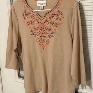 Rebecca Malone Beige Top with Orange Embroidery